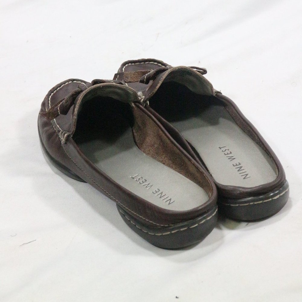 NINE WEST Brown Leather Loafer Style Mules - Picture 3 of 7